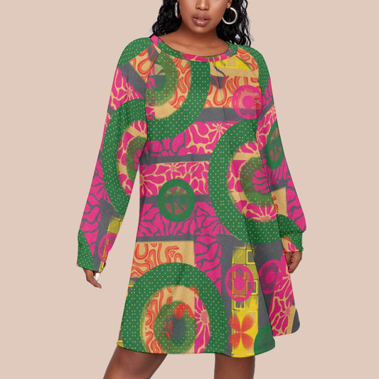 “Neo-retro” Women's Dress With Raglan Sleeve(Plus Size)