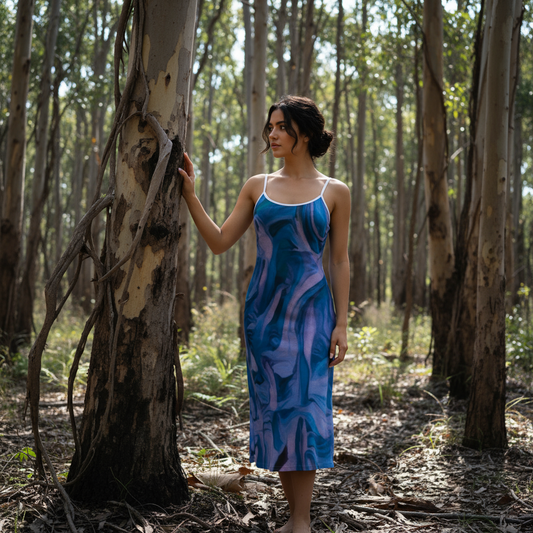 “Evening Paperbark”  Women's Back Cross Cami Dress