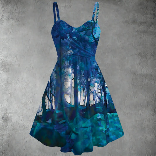 “Blue Forest” Women's Spaghetti Strap Dress