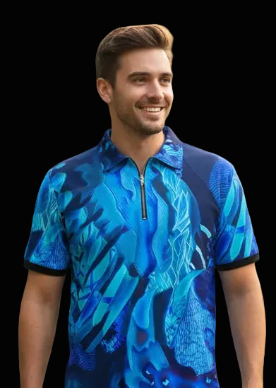 “Azure Dreamscape” Men's Polo Shirt with  Zipper