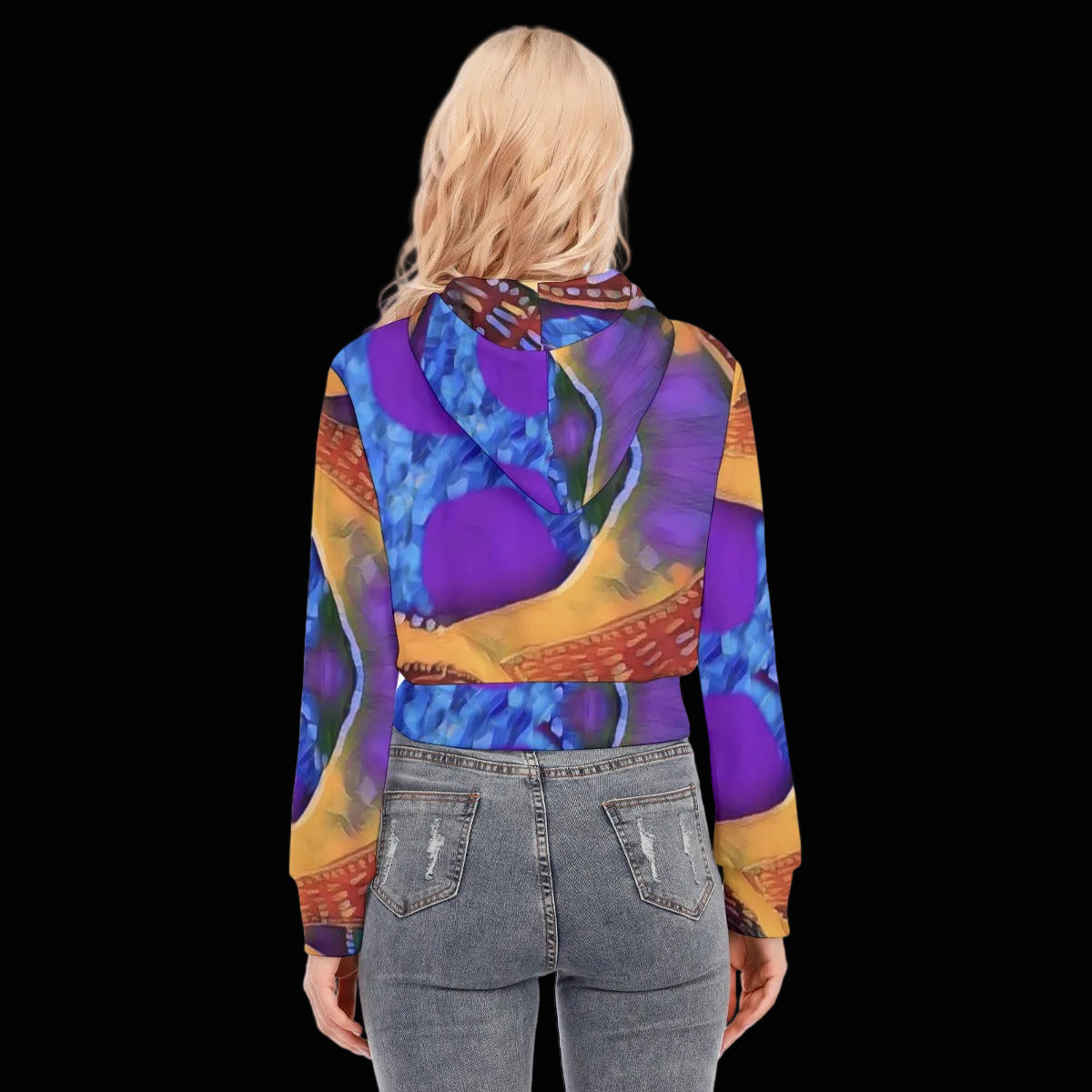 “Colour Vortex” Women's Crop Top Hoodie With Zipper Closure