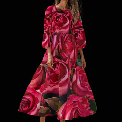 “Rose Red” Women's Long Sleeve Dress