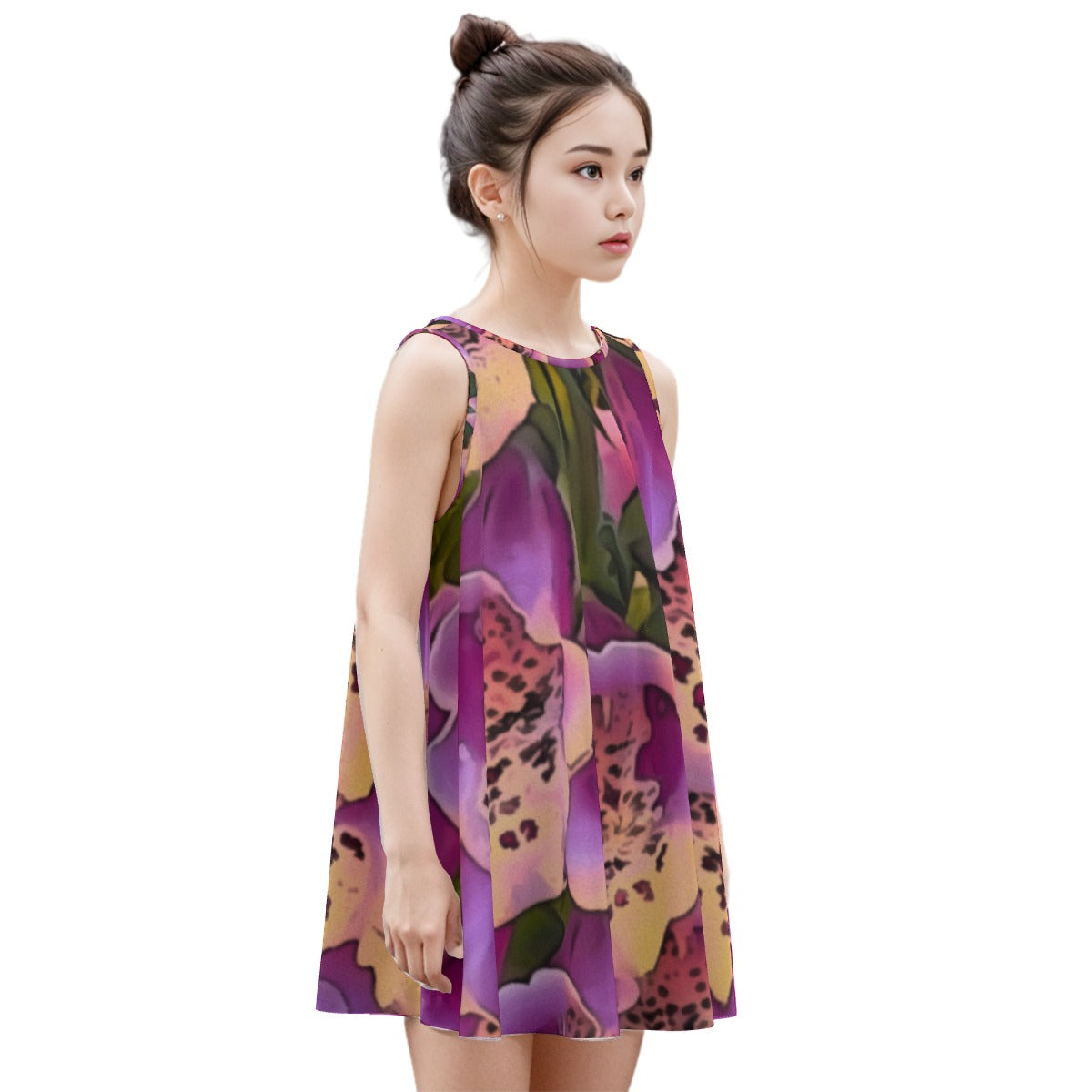 “Foxglove Cascade“ Kid's Sleeveless Dress | 180GSM Cotton
