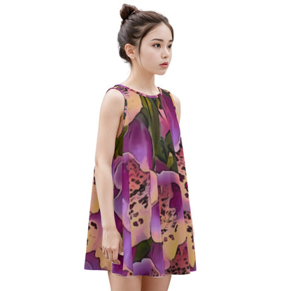“Foxglove Cascade“ Kid's Sleeveless Dress | 180GSM Cotton