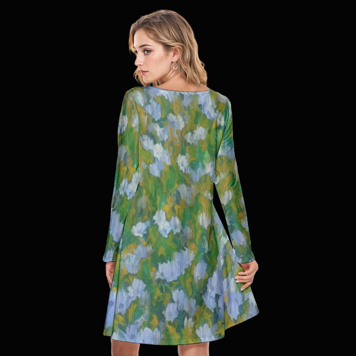 “Dreamscape Garden” Women's Round Neck Dress|190GSM Cottonams