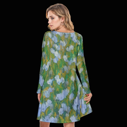 “Dreamscape Garden” Women's Round Neck Dress|190GSM Cottonams