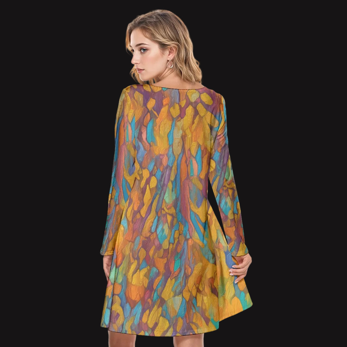“Gilded Pathways” Women's Round Neck Dress|190GSM Cotton