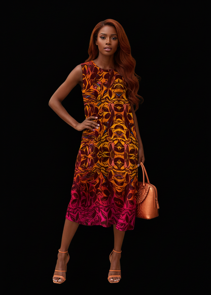 “Tribal Sunset” Women's Sleeveless Dress With Pocket|125GSM Slub Cotton