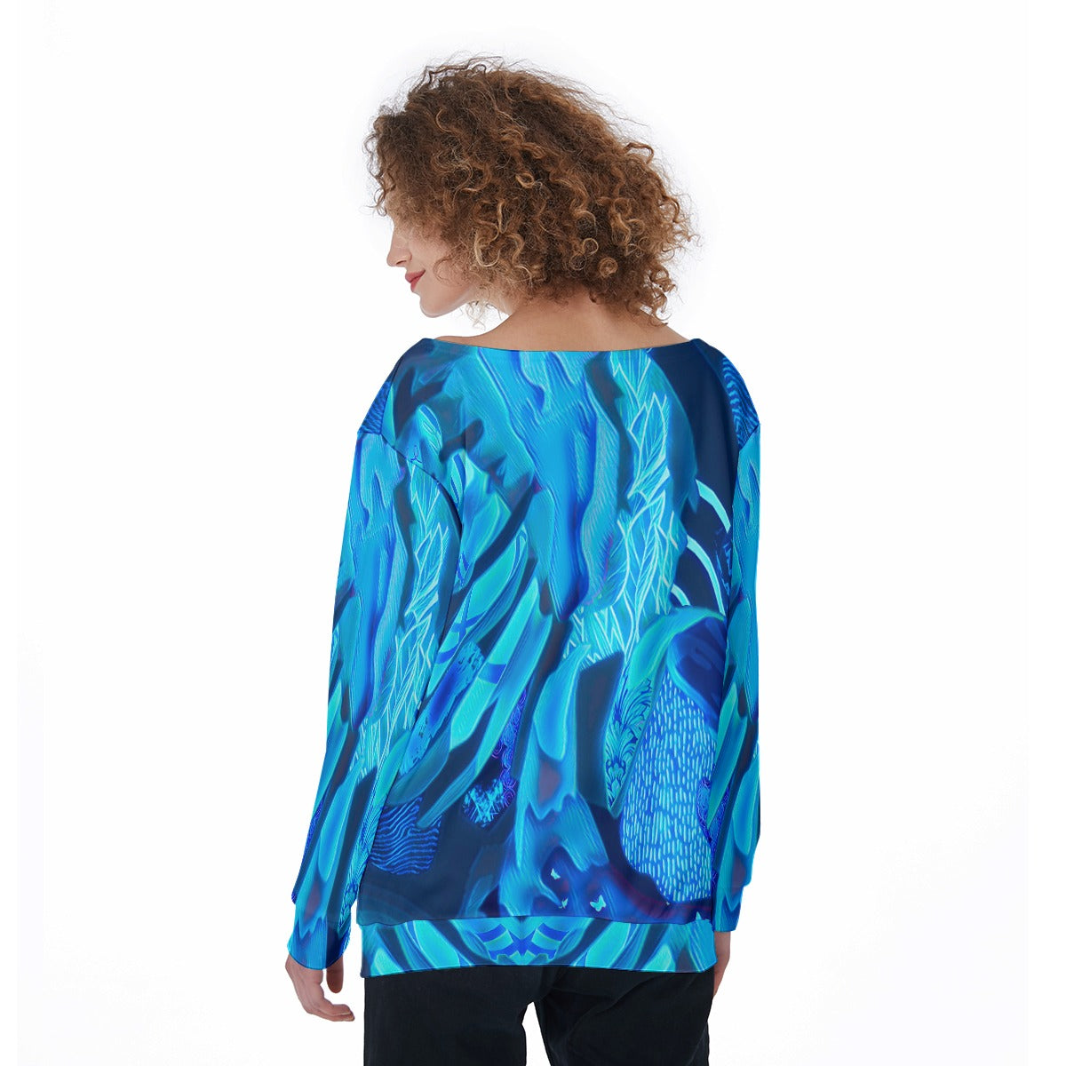 “Azure Dreamscape” Women's Off-Shoulder Sweatshirt