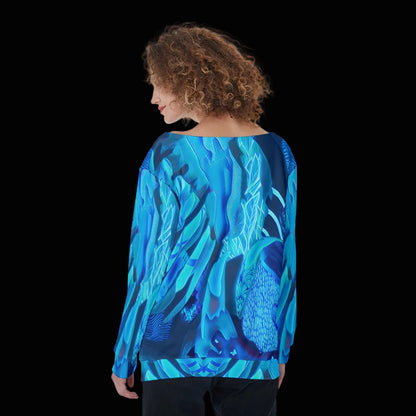 “Azure Dreamscape” Women's Off-Shoulder Sweatshirt