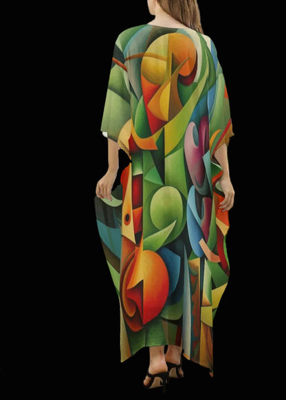 “Fruit Salad” Women's Imitation Silk V-neck Kaftan Robe