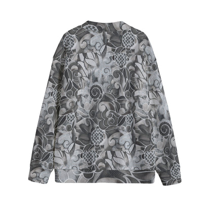 “Verdant Tapestry-Grey” Unisex V-neck Knitted Fleece Cardigan With Button Closure
