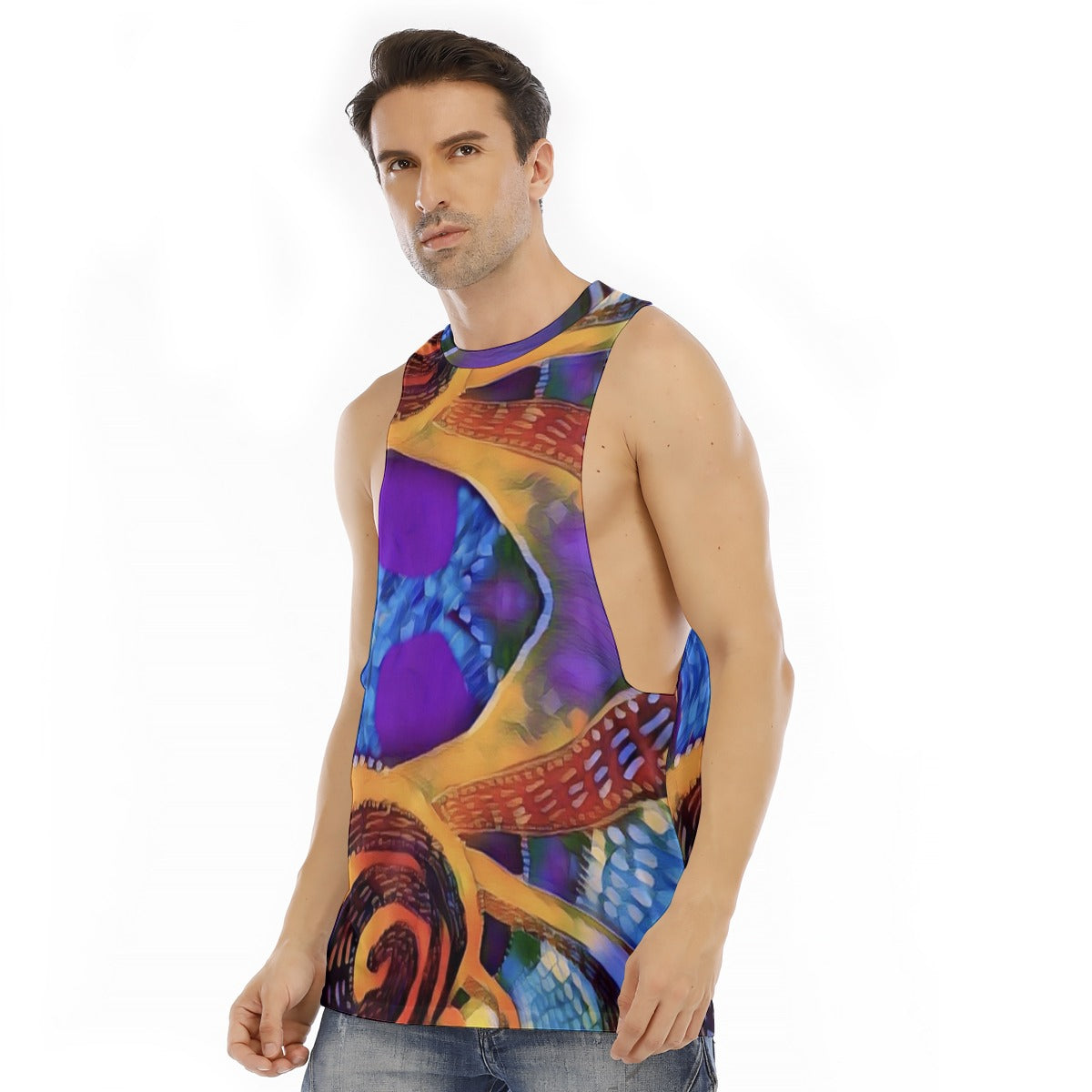 “Colour Vortex” Men's O-neck Long Tank Top