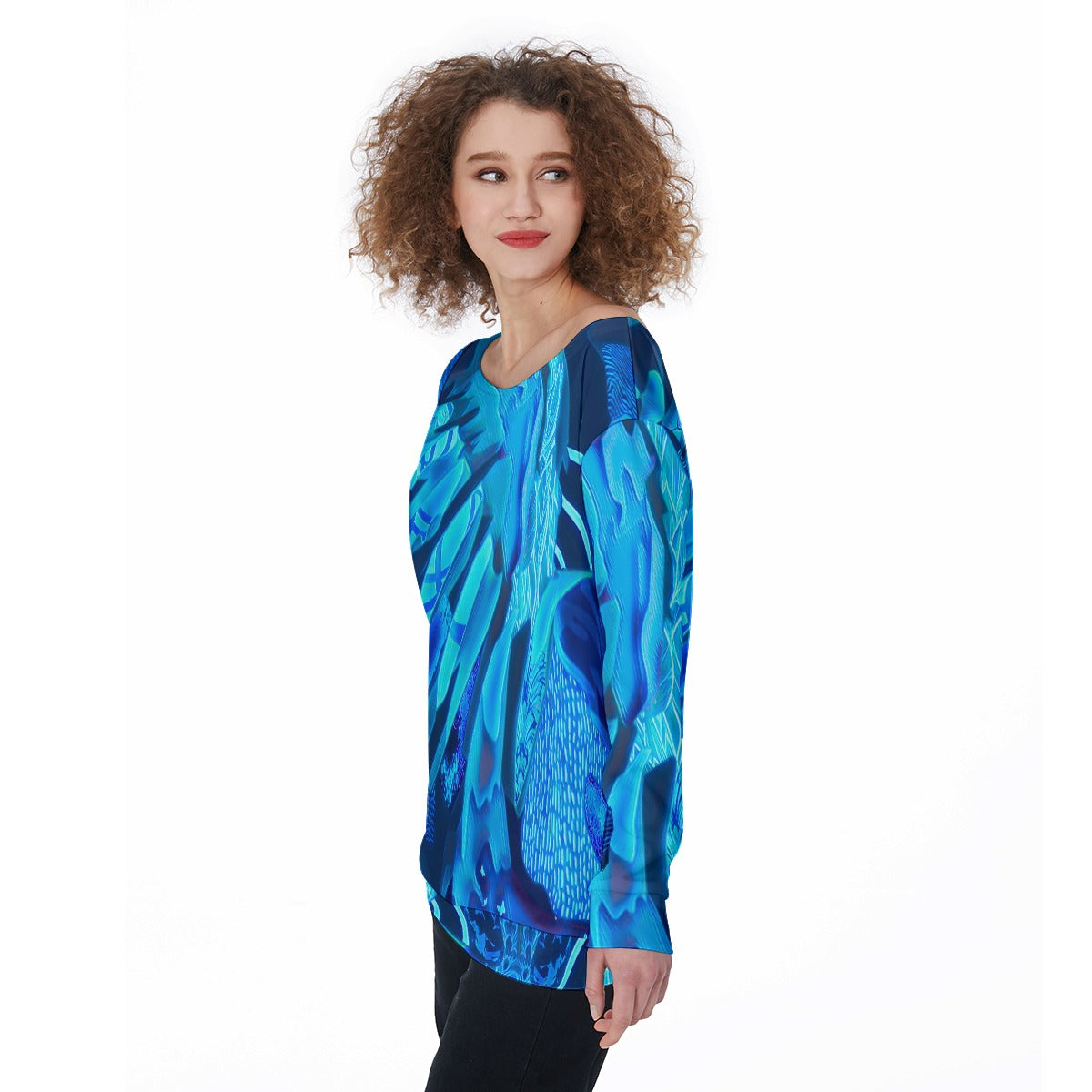 “Azure Dreamscape” Women's Off-Shoulder Sweatshirt