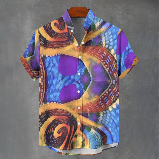 “Colour Vortex” Men's Stand Collar Shirt|115GSM Cotton poplin