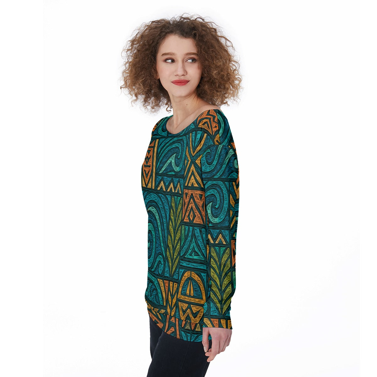 ‘Rapanui’  Women's Off-Shoulder Sweatshirt