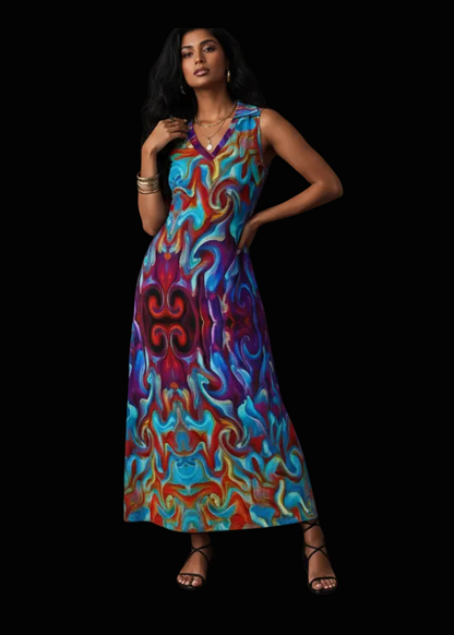 “Aurora Flare” Women's V-Neck Long Dress