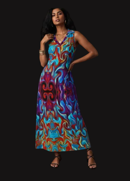 “Aurora Flare” Women's V-Neck Long Dress