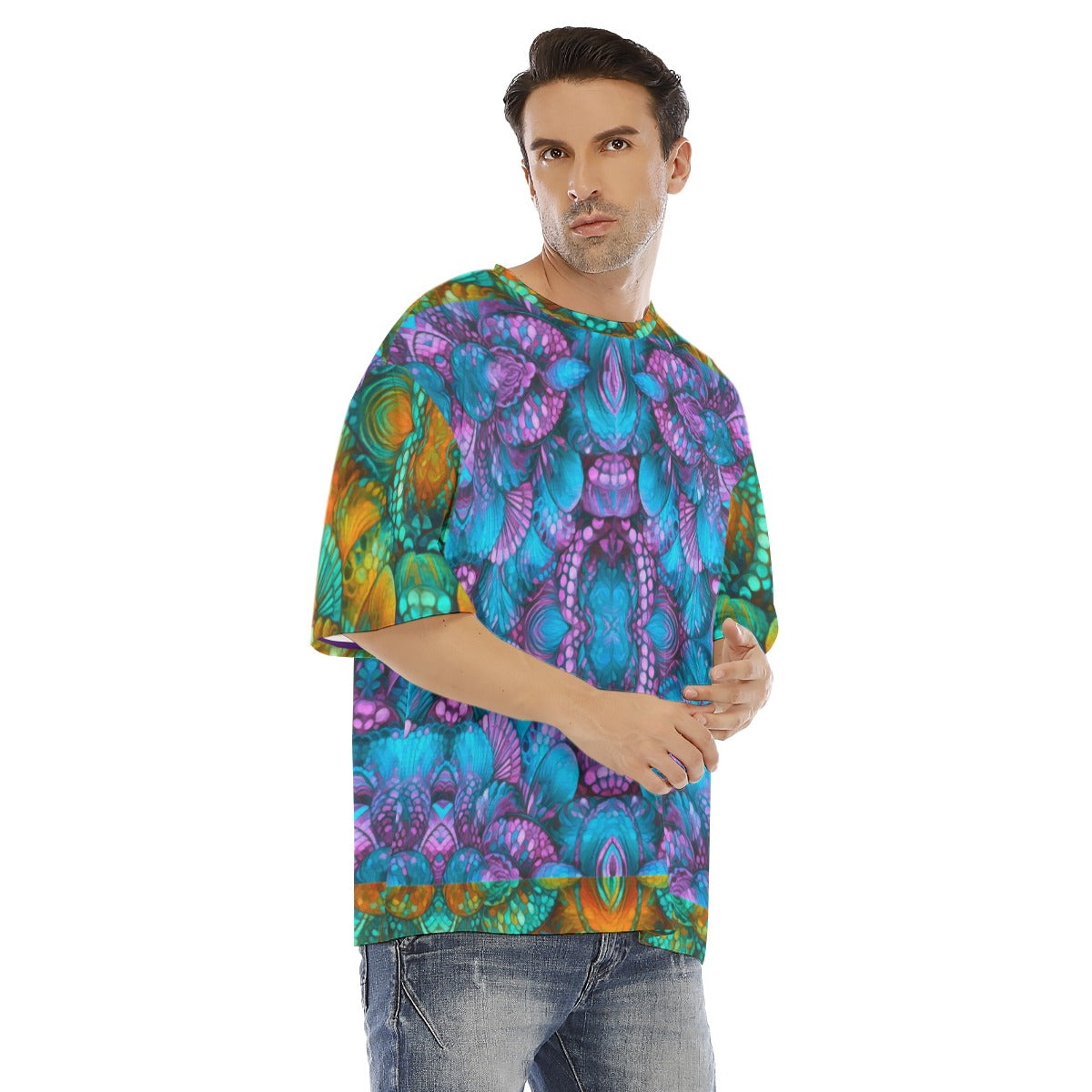 “Jewel Cascade” Men's Drop Shoulder T-shirt With Short Sleeve