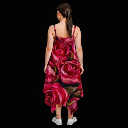 “Rose Red” Ladies Spaghetti Strap Maxi Dress