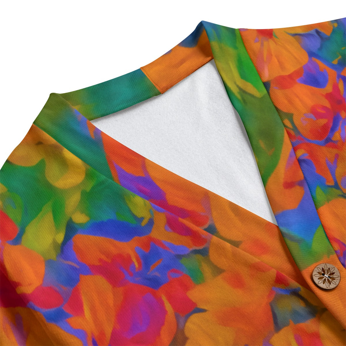 “Colour Garden”  Unisex V-neck Knitted Fleece Cardigan With Button Closure