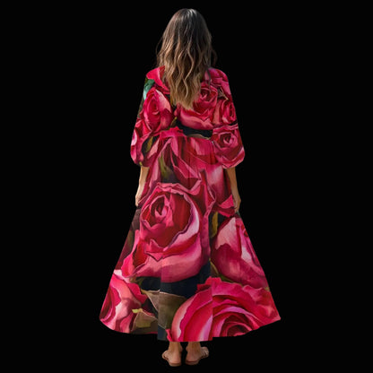“Rose Red” Women's Long Sleeve Dress