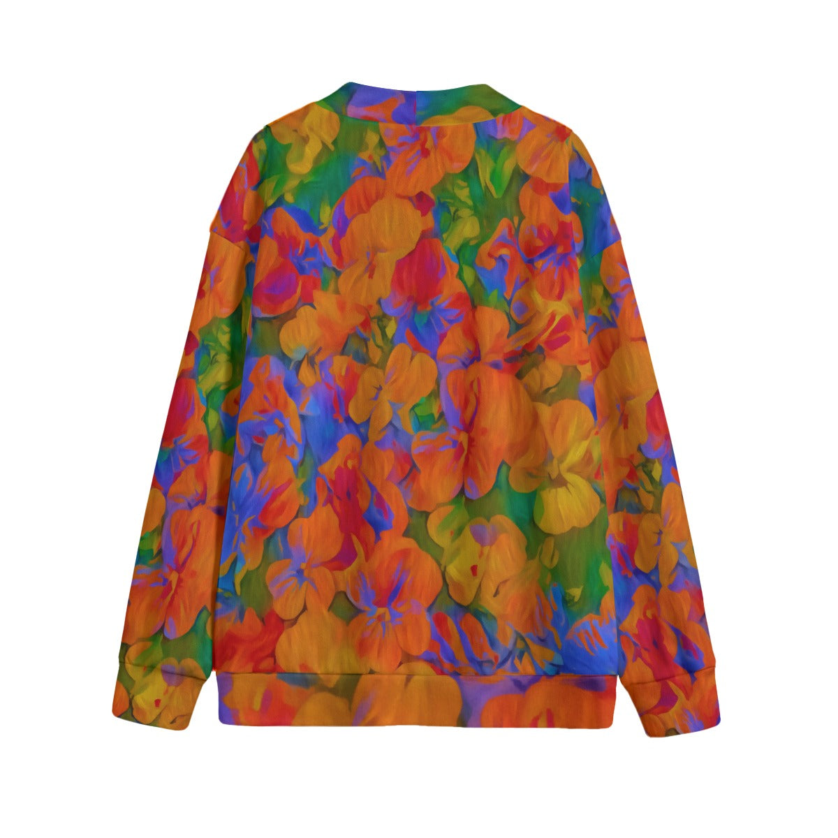 “Colour Garden”  Unisex V-neck Knitted Fleece Cardigan With Button Closure