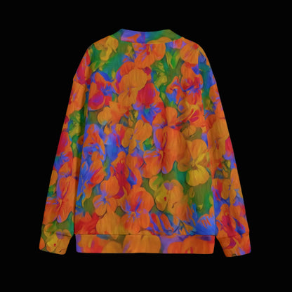 “Colour Garden”  Unisex V-neck Knitted Fleece Cardigan With Button Closure