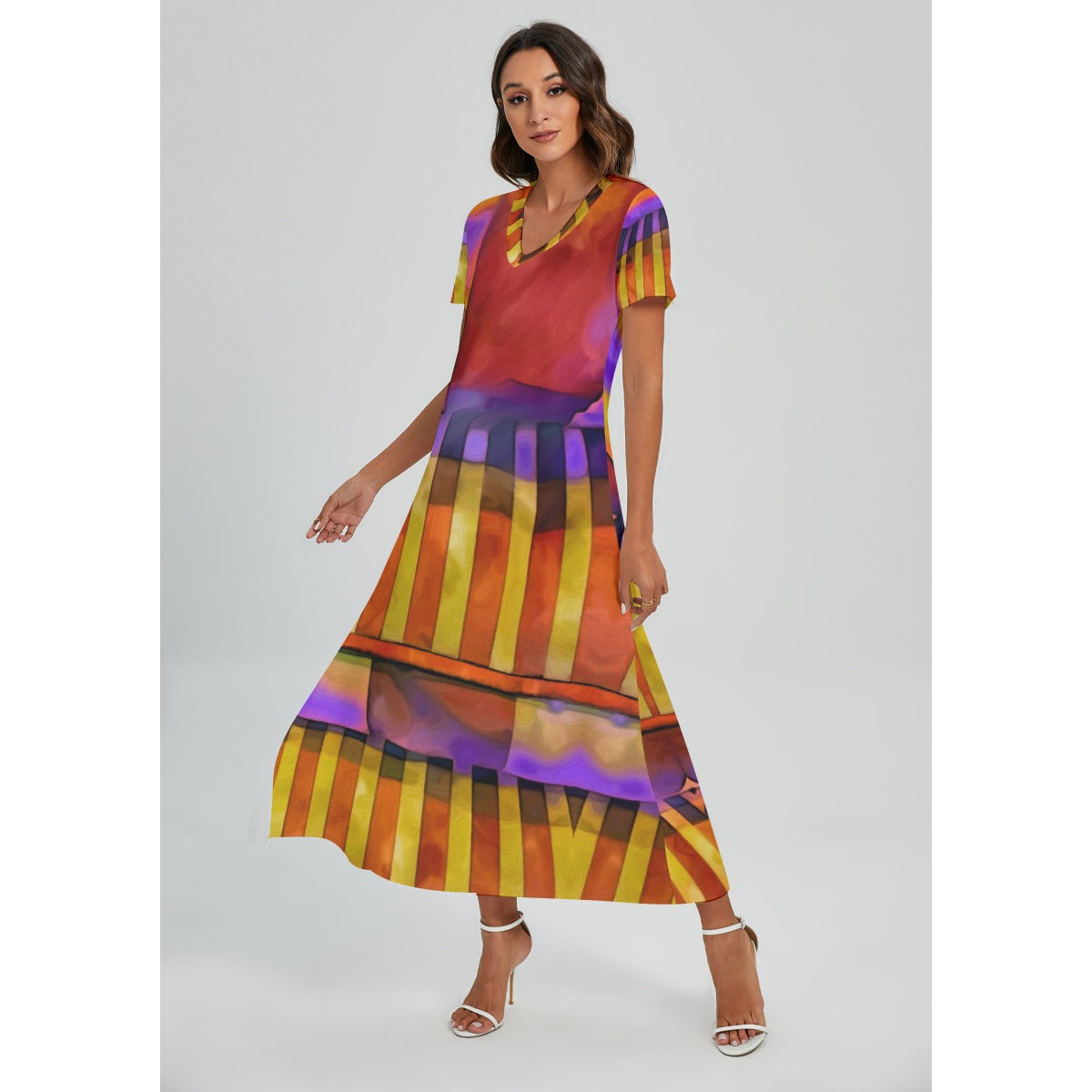 “Carnival” Women's V-neck Dress With Side Slit