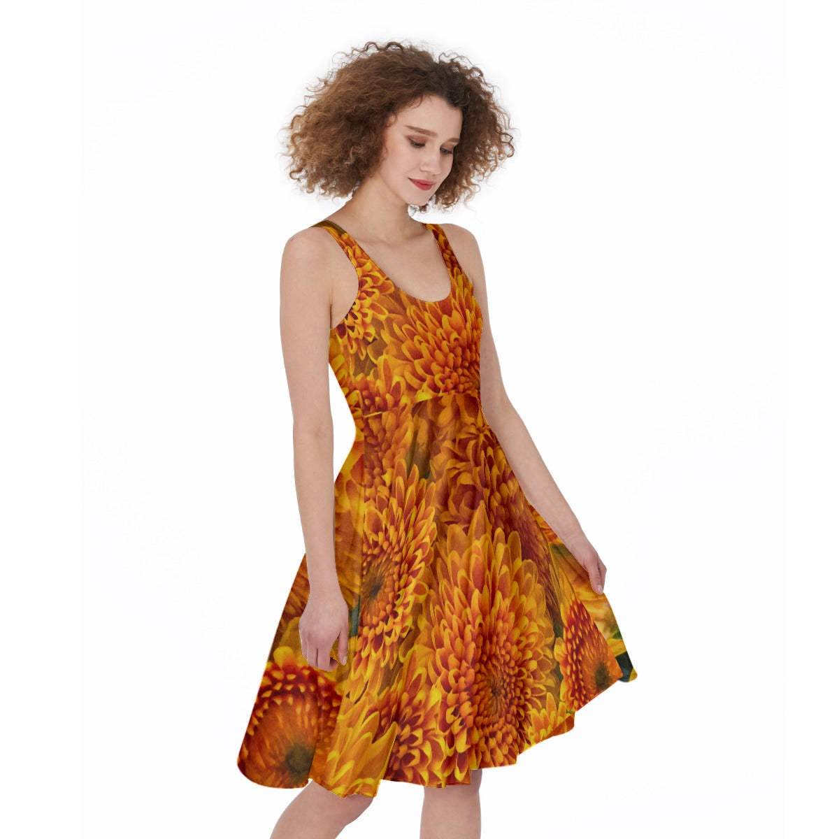 “Orange Chrysanthemum” Women's Sleeveless Dress