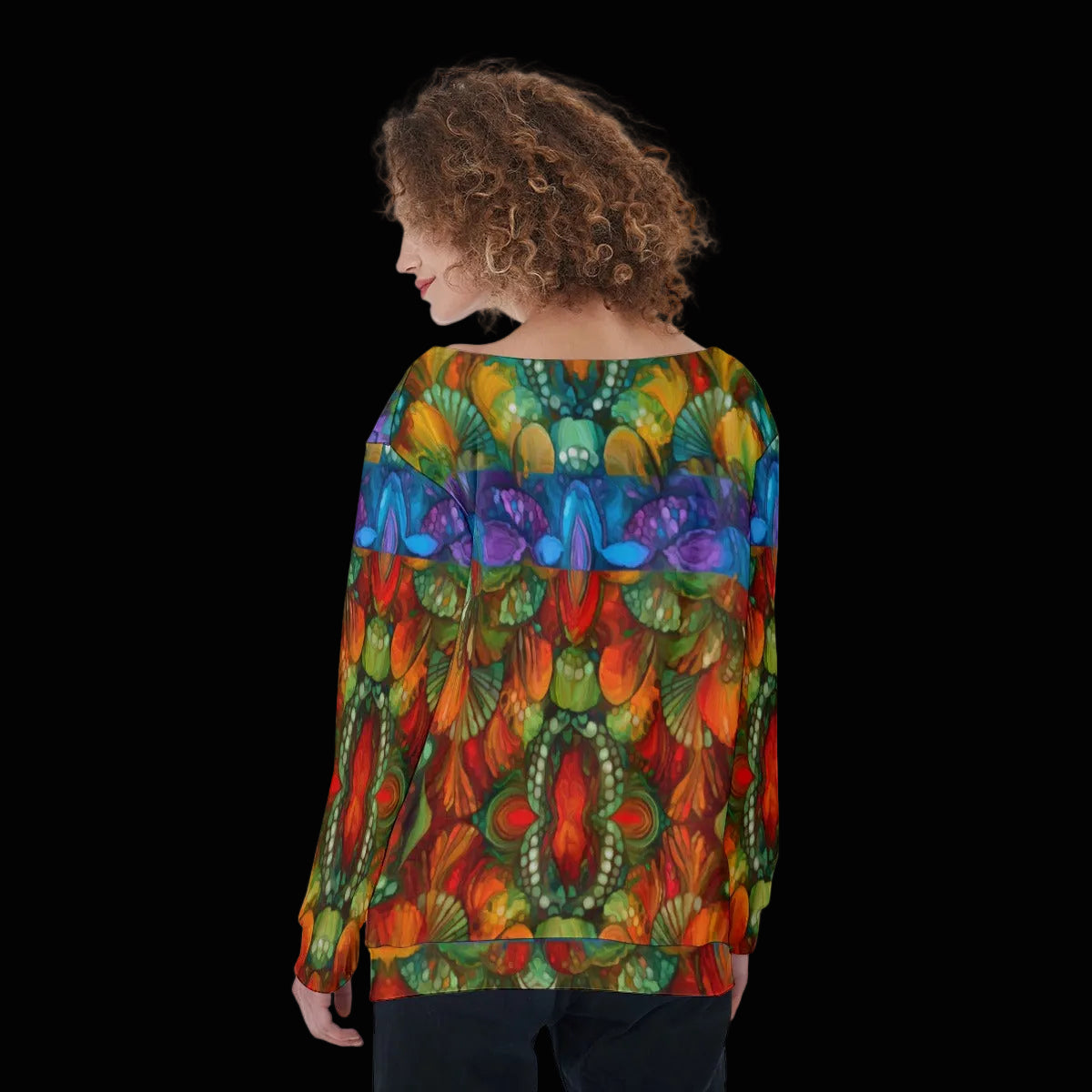 “Kaleidoscopic Spectrum” Women's Off-Shoulder Sweatshirt
