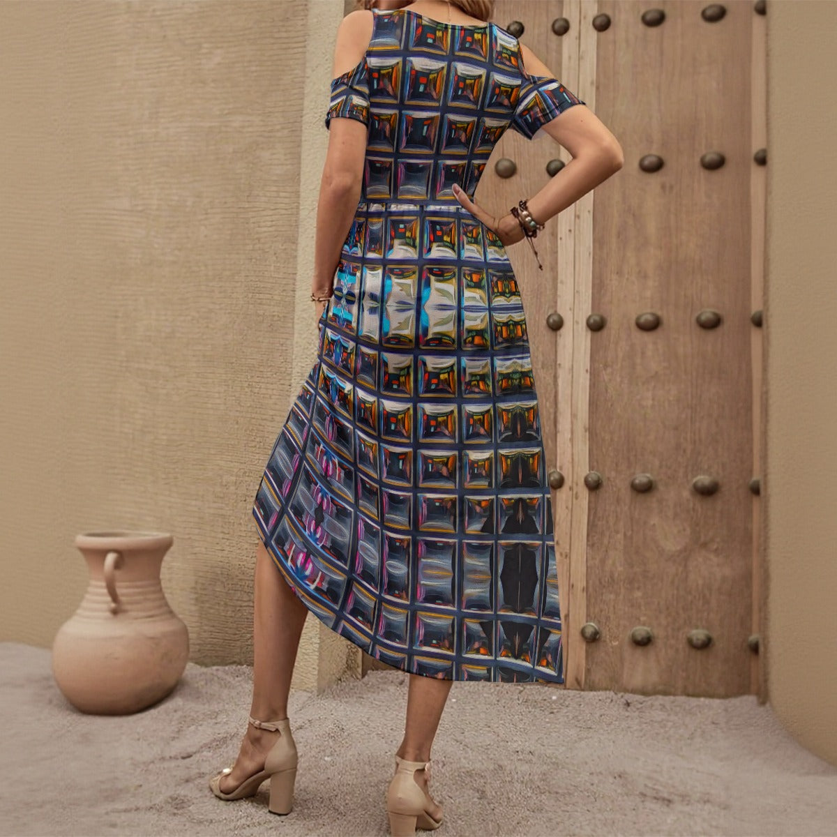 “Armoury” Women's V-neck Off-shoulder Dress