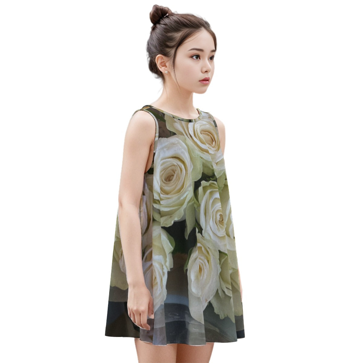 “White Roses” Kid's Sleeveless Dress | 180GSM Cotton