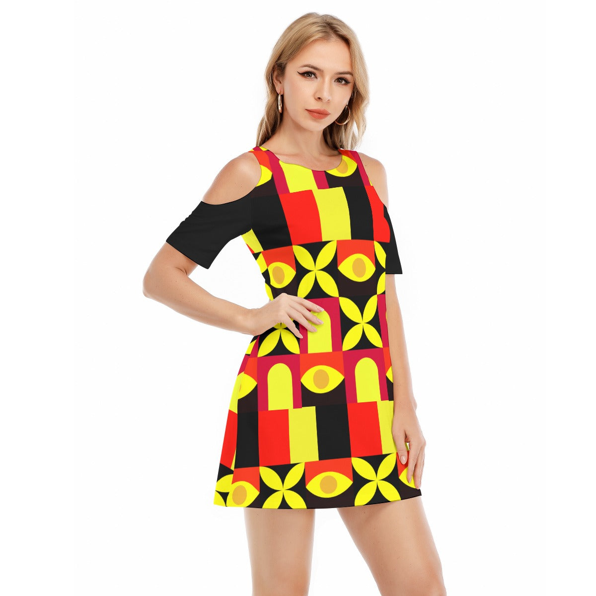 “Tricolour” Women's Cold Shoulder Dress | 190GSM Cotton