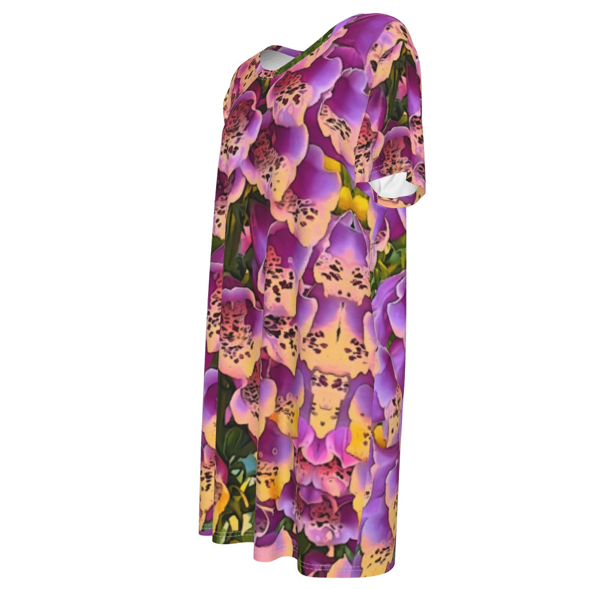 “Foxglove Cascade“ Women's Waist Tight Dress | 190GSM Cotton