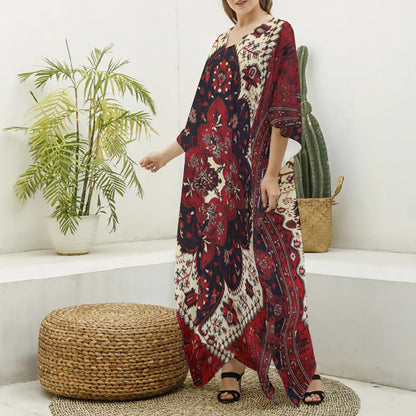 “Bohemian Bloom” Women's Imitation Silk V-neck Kaftan Robe