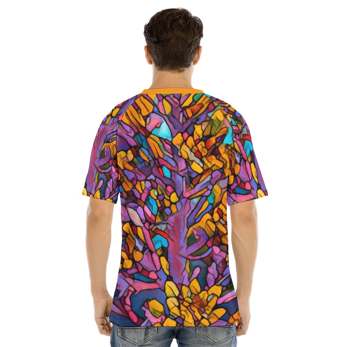 “Mosaic Pulse” Men's Raglan Sleeve T-shirt With Button Closure