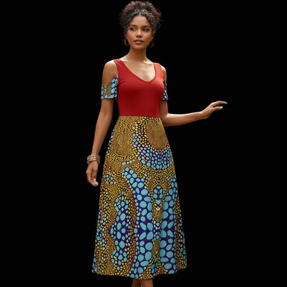 “Sunstone” Women's V-neck Off-shoulder Dress