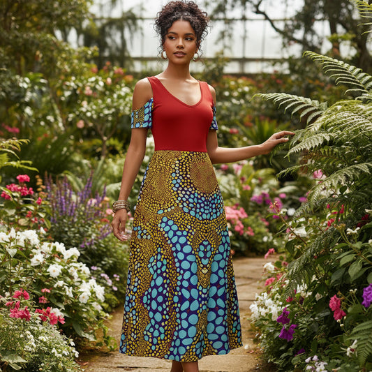 “Sunstone” Women's V-neck Off-shoulder Dress