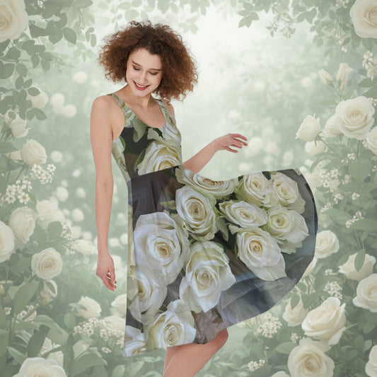 “White Roses” All-Over Print Women's Sleeveless Dress