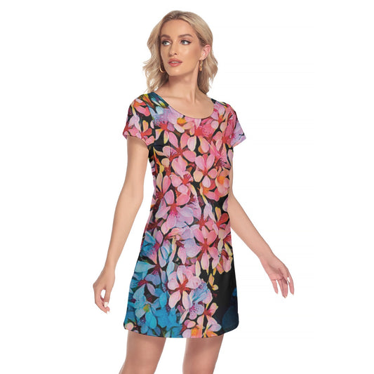 “ Pink India Hawthorn” Women's Short Sleeve O-neck Dress
