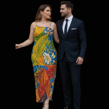 “Botanical Rhapsody” Women's Oblique-Shoulder Exposure Dress With Side Split