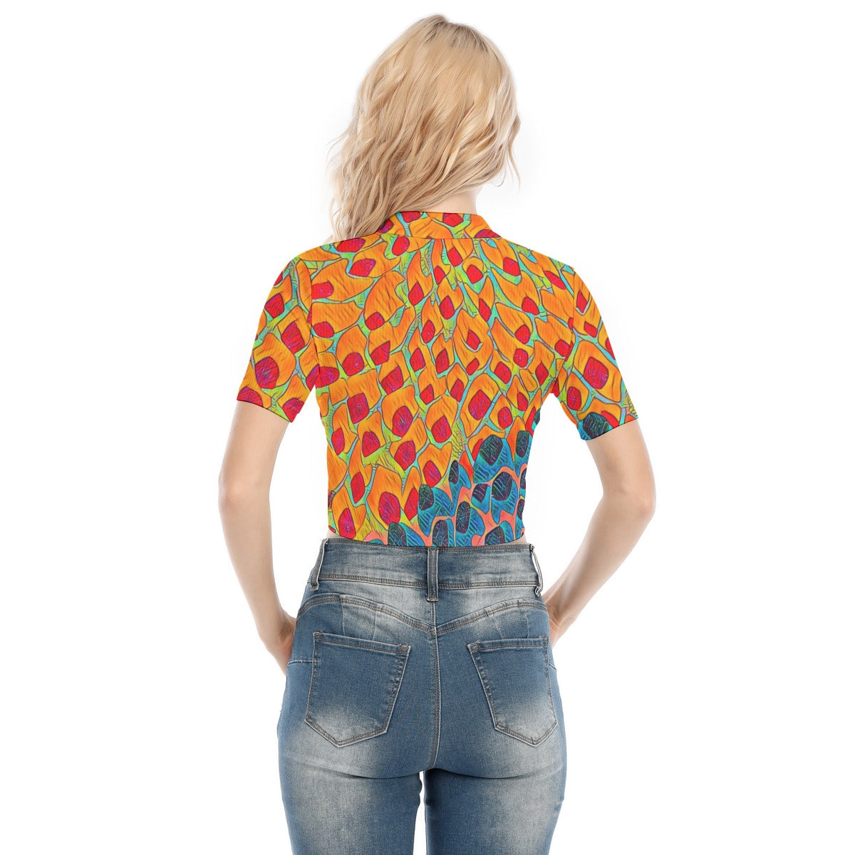 “Fractured Sunset” Short Sleeve T-shirt with Two-way Zipper