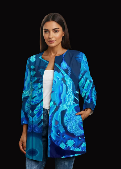 “Azure Dreamscape” Women's Faux Sweater Cardigan