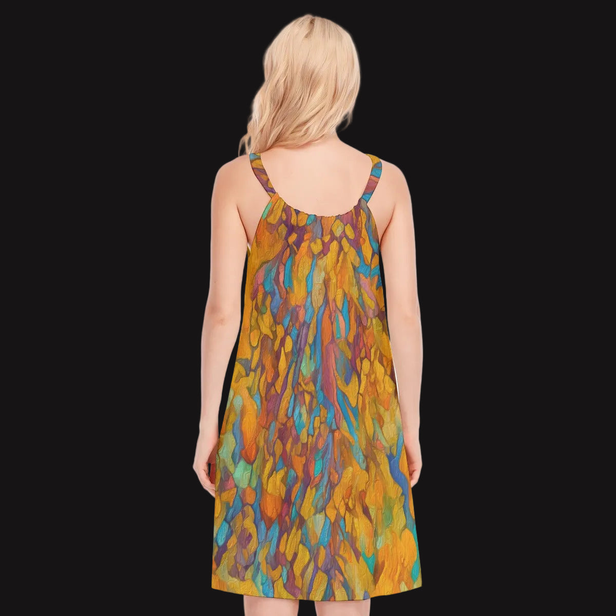 “Gilded Pathways” Women's O-neck Cami Dress | 190GSM Cotton