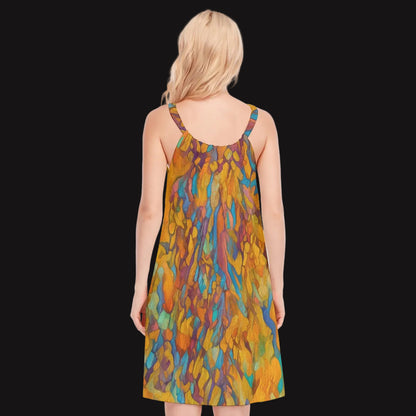 “Gilded Pathways” Women's O-neck Cami Dress | 190GSM Cotton