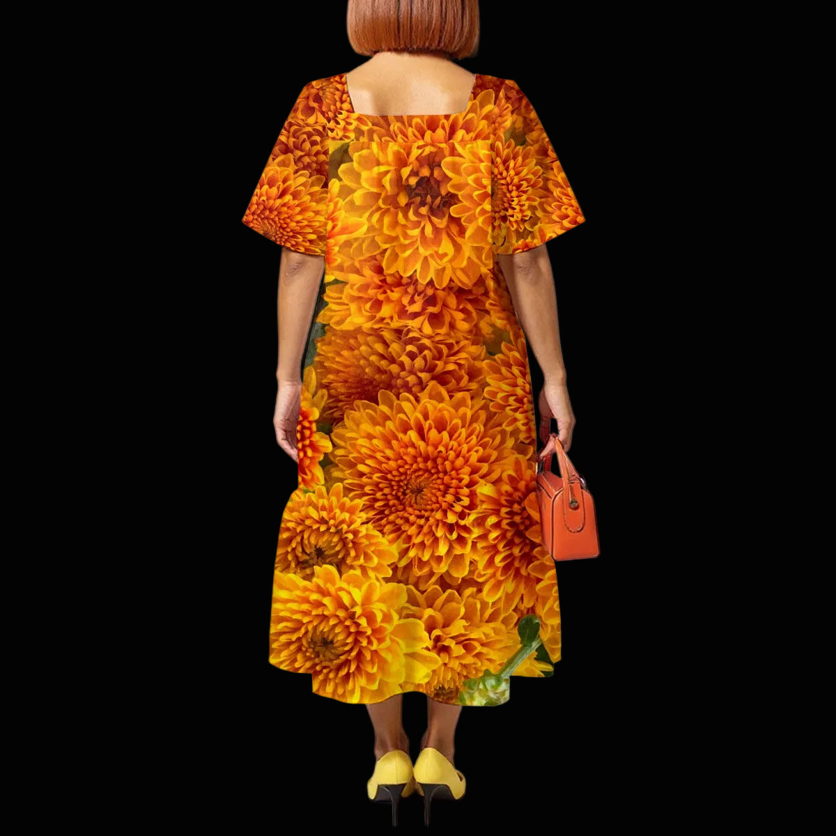 “Orange Chrysanthemum” Women's Elegant Long Dress