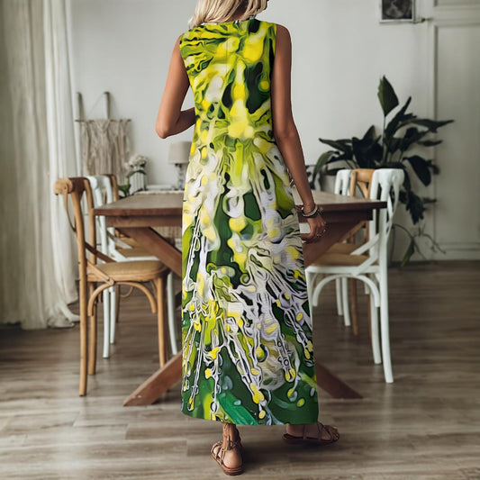 “White Bottlebrush” Women's V-Neck Long Dress