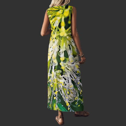 “White Bottlebrush” Women's V-Neck Long Dress