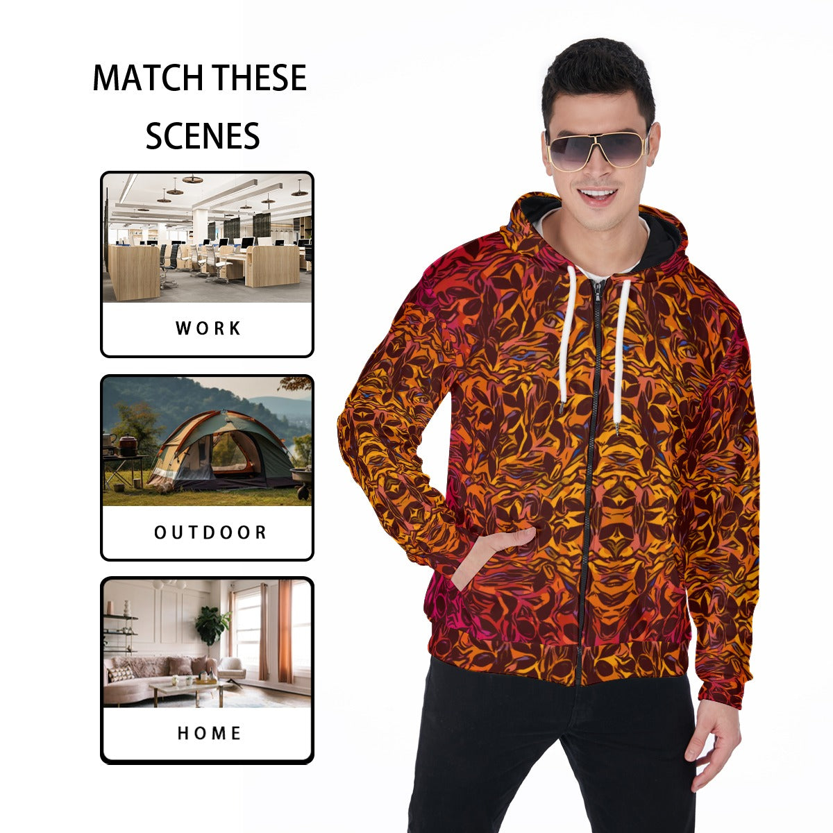 “Tribal Sunset”  Zip Up Hoodie With Pocket